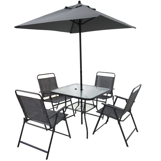 TREATLIFE HOME Outdoor Patio Dining Set for 4 People, Rust-Resistant Metal Frame, Includes Umbrella, Black