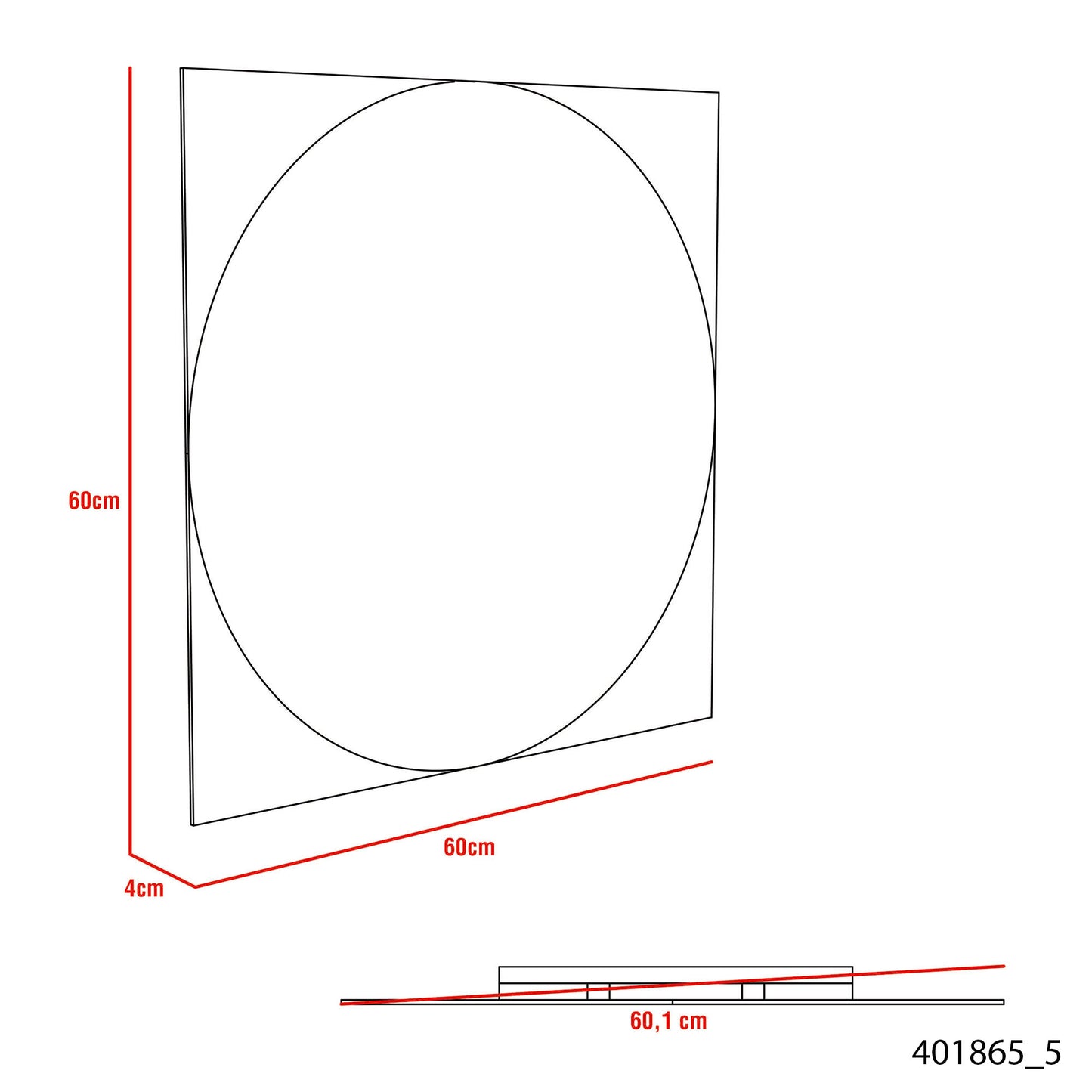 Diagram showing a cm square with an inscribed circle highlighting dimensions