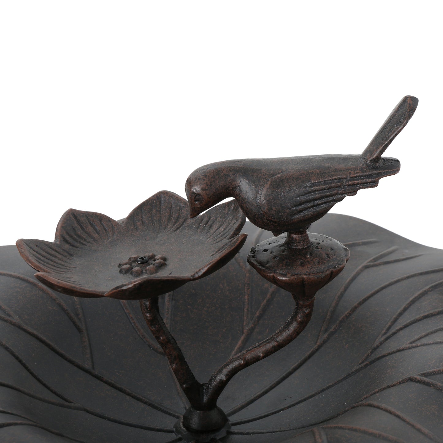 Bronze bird feeder shaped like a lotus flower perfect for garden decor