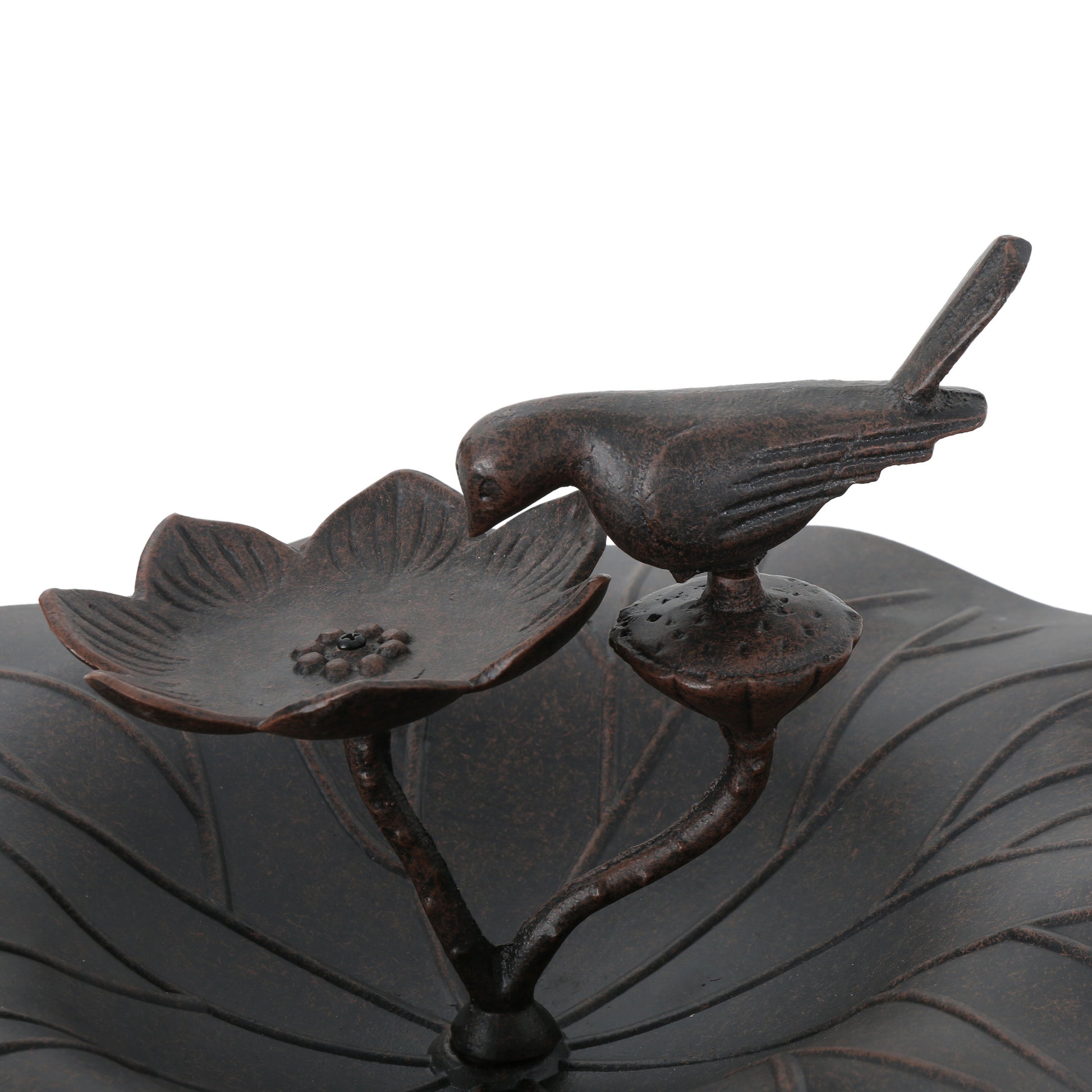 Bronze bird feeder shaped like a lotus flower perfect for garden decor