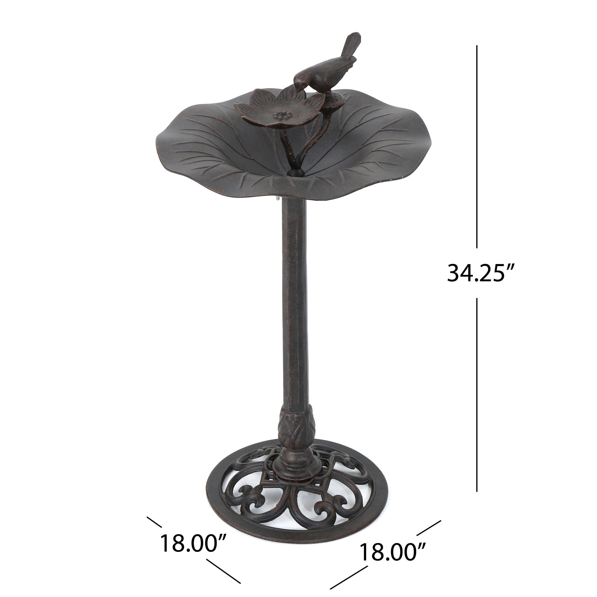 Bronze bird bath with a lotus flower and bird detail perfect for garden decor