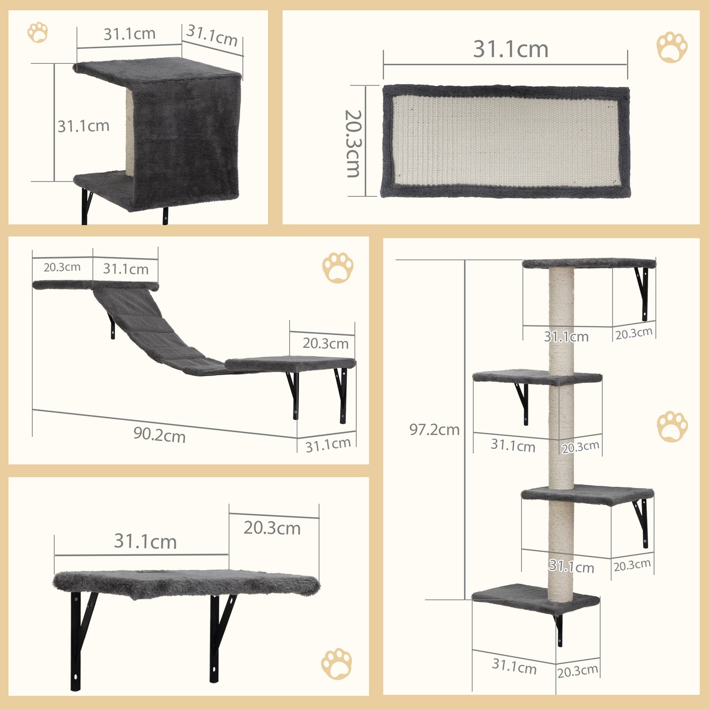 Dark gray plush cat condo with sisal scratching surface cm x cm