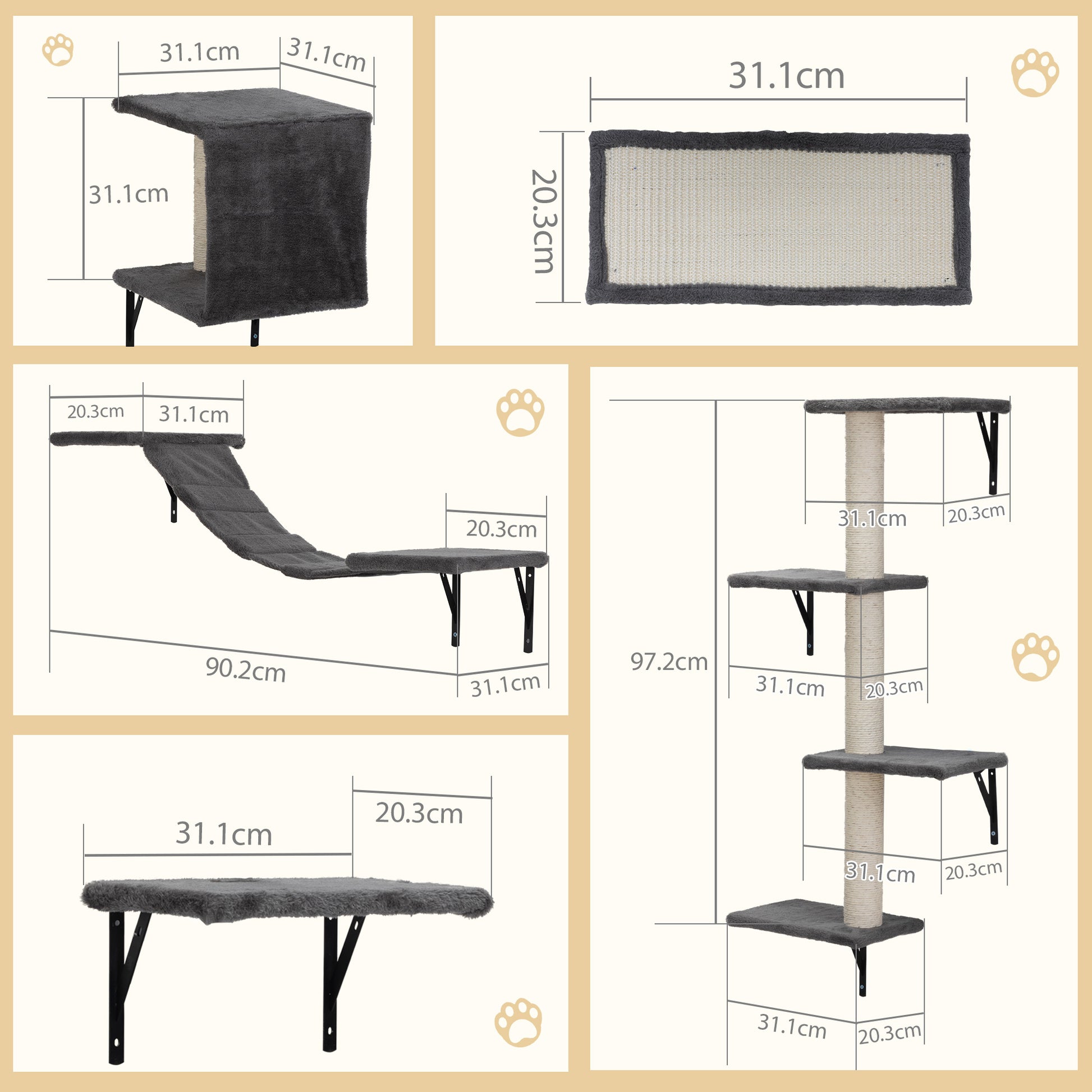 Dark gray plush cat condo with sisal scratching surface cm x cm