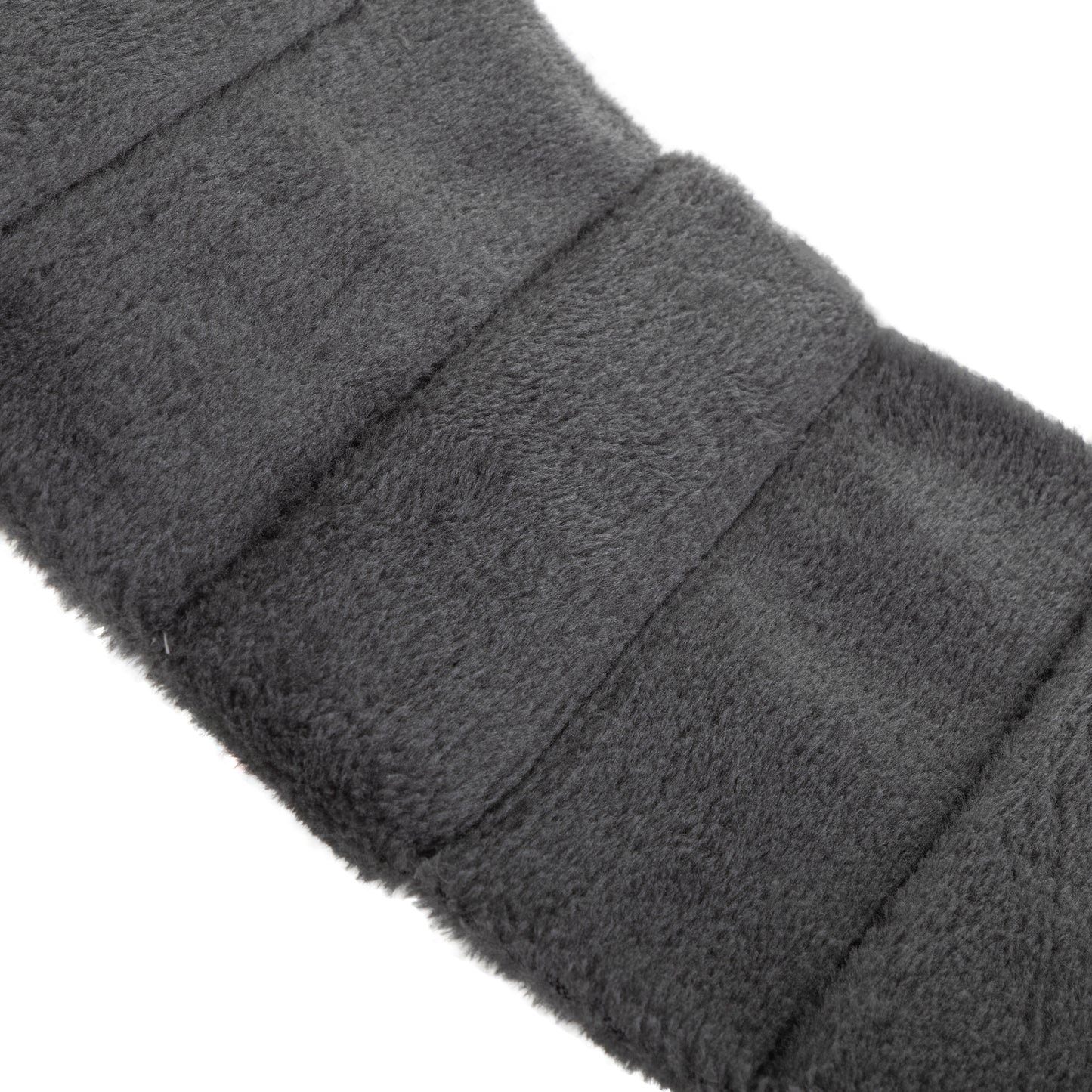 Plush dark gray faux fur fabric strip with quilted stitching detail ideal for crafting