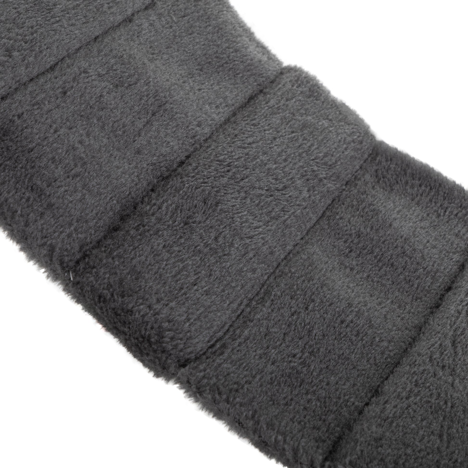 Plush dark gray faux fur fabric strip with quilted stitching detail ideal for crafting