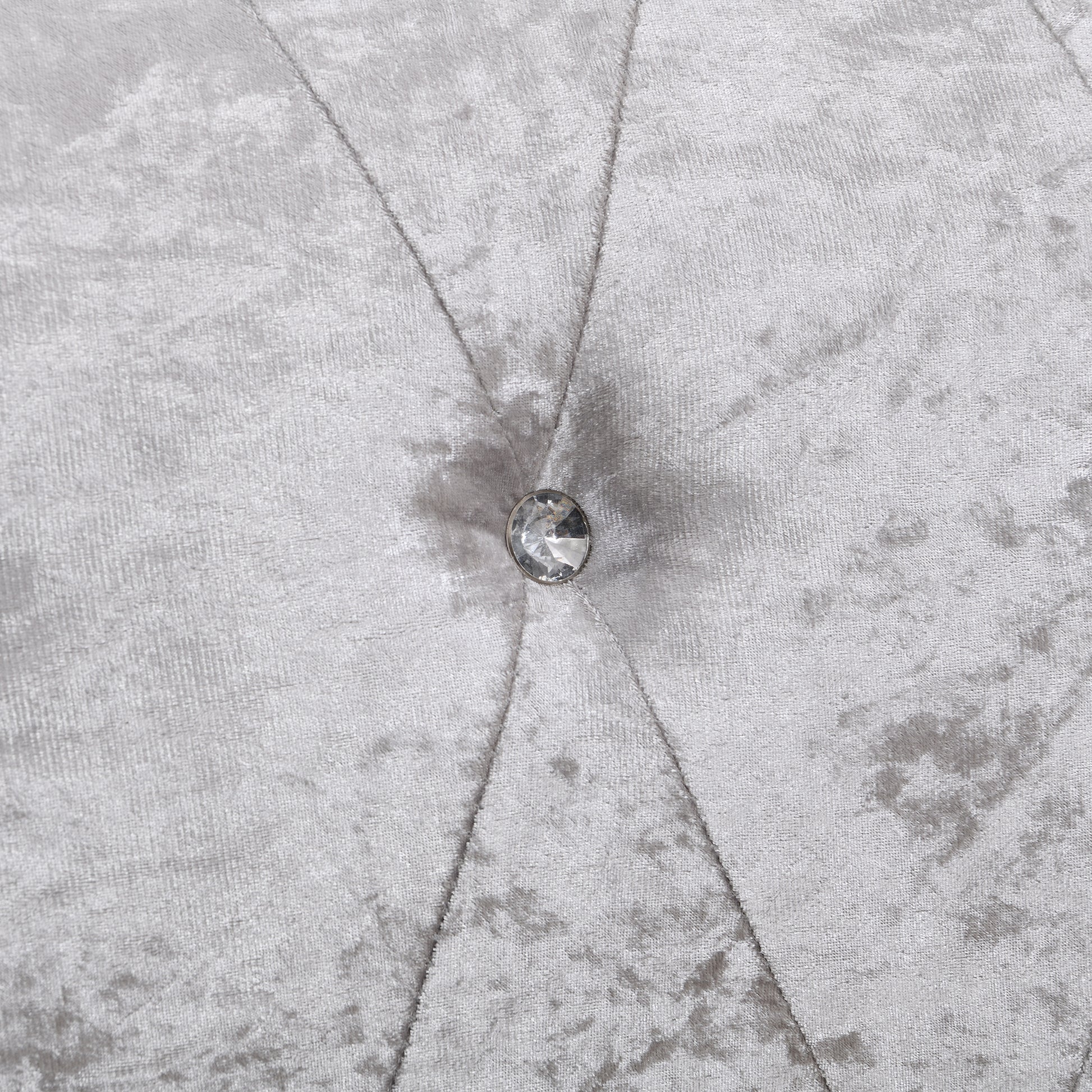 Silver crushed velvet fabric with diamond button tufting for upholstery