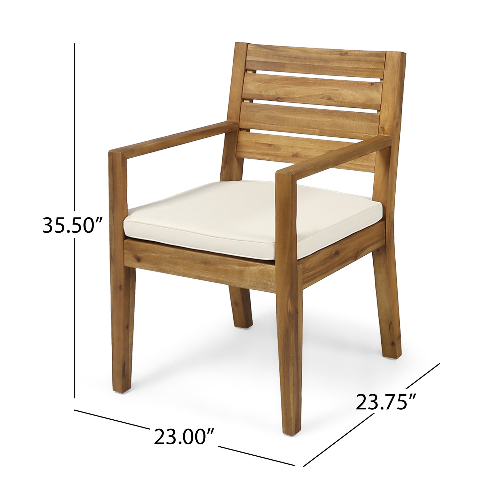 Natural wood patio chair with cream cushion modern outdoor seating