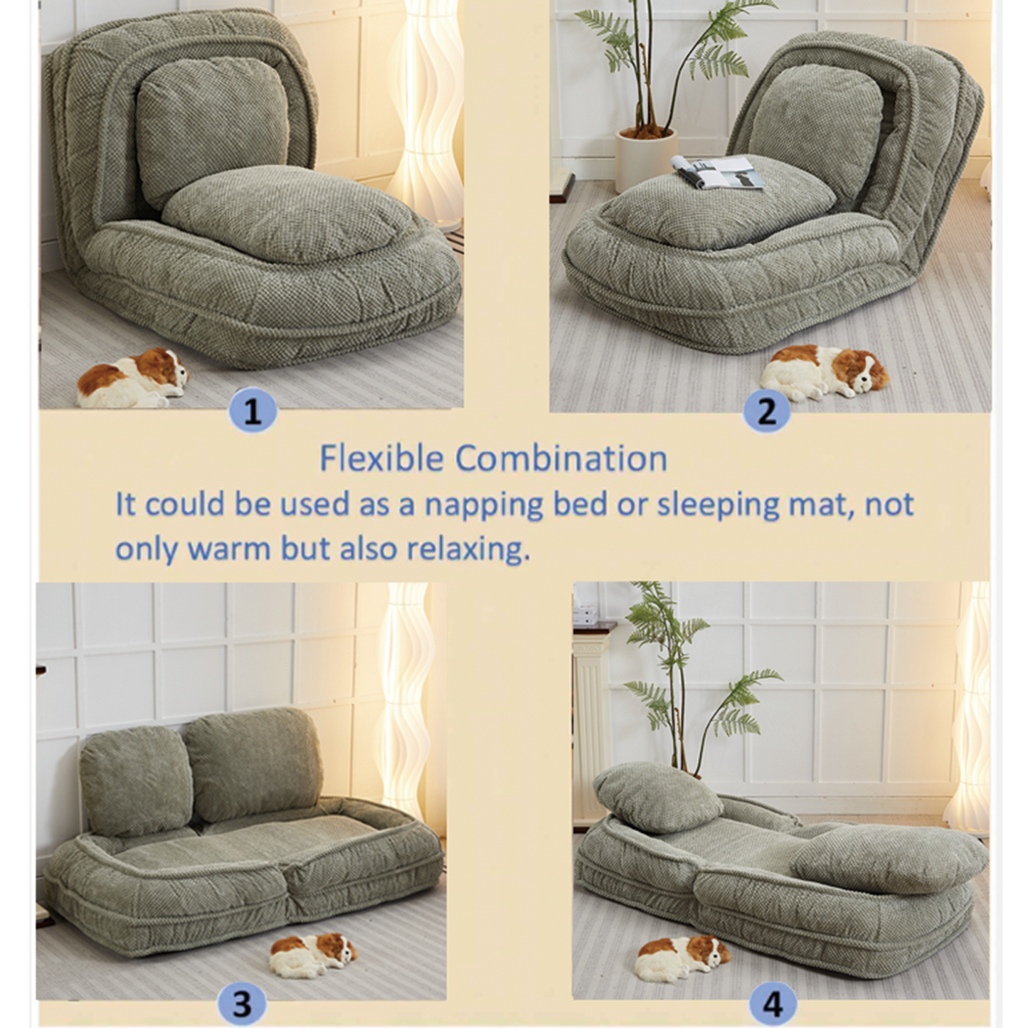 Sage green floor sofa chair with adjustable backrest for relaxation