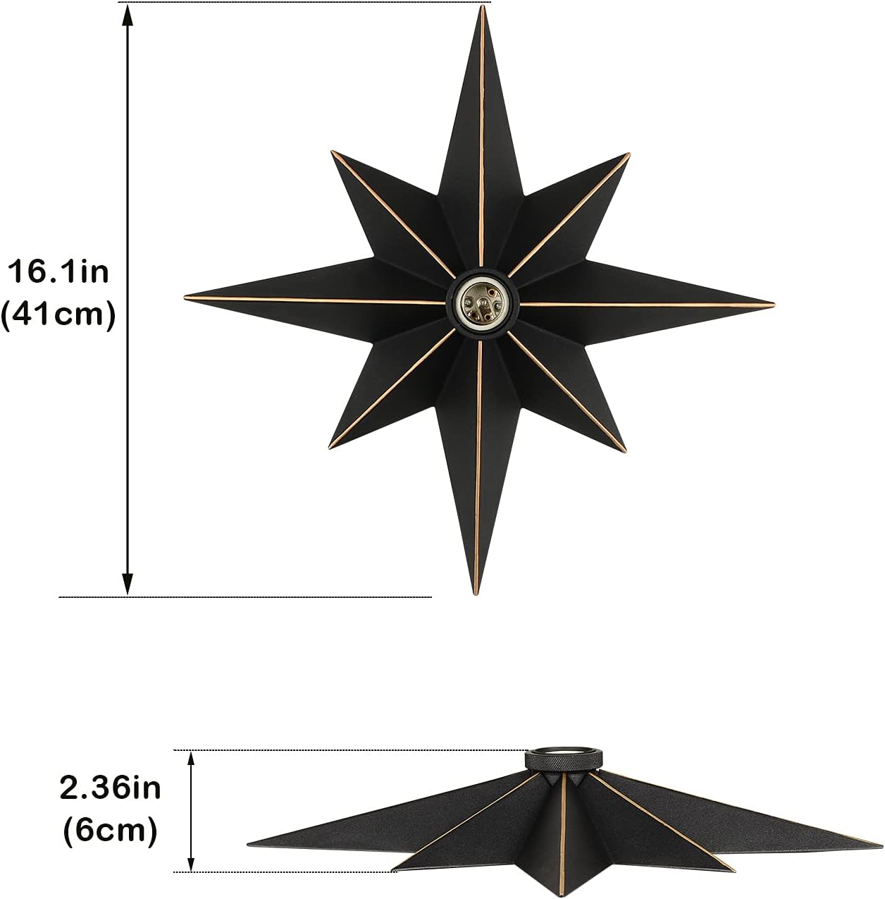 Black metal starburst wall sconce with bronze accents  inch diameter for ambient lighting
