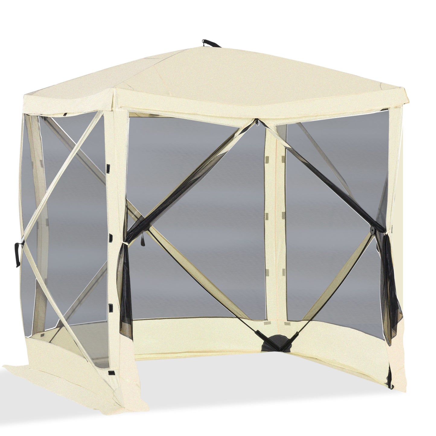 Cream popup canopy tent with mesh sides for outdoor events and patios
