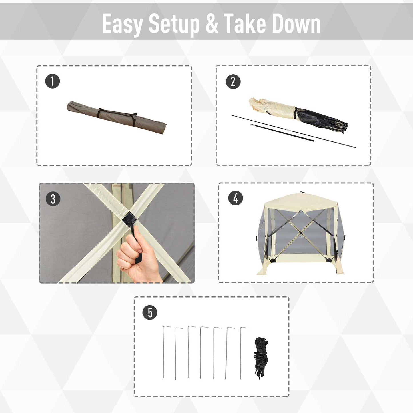 Step  Folded canopy tent in a brown carrying bag with handle for easy transport