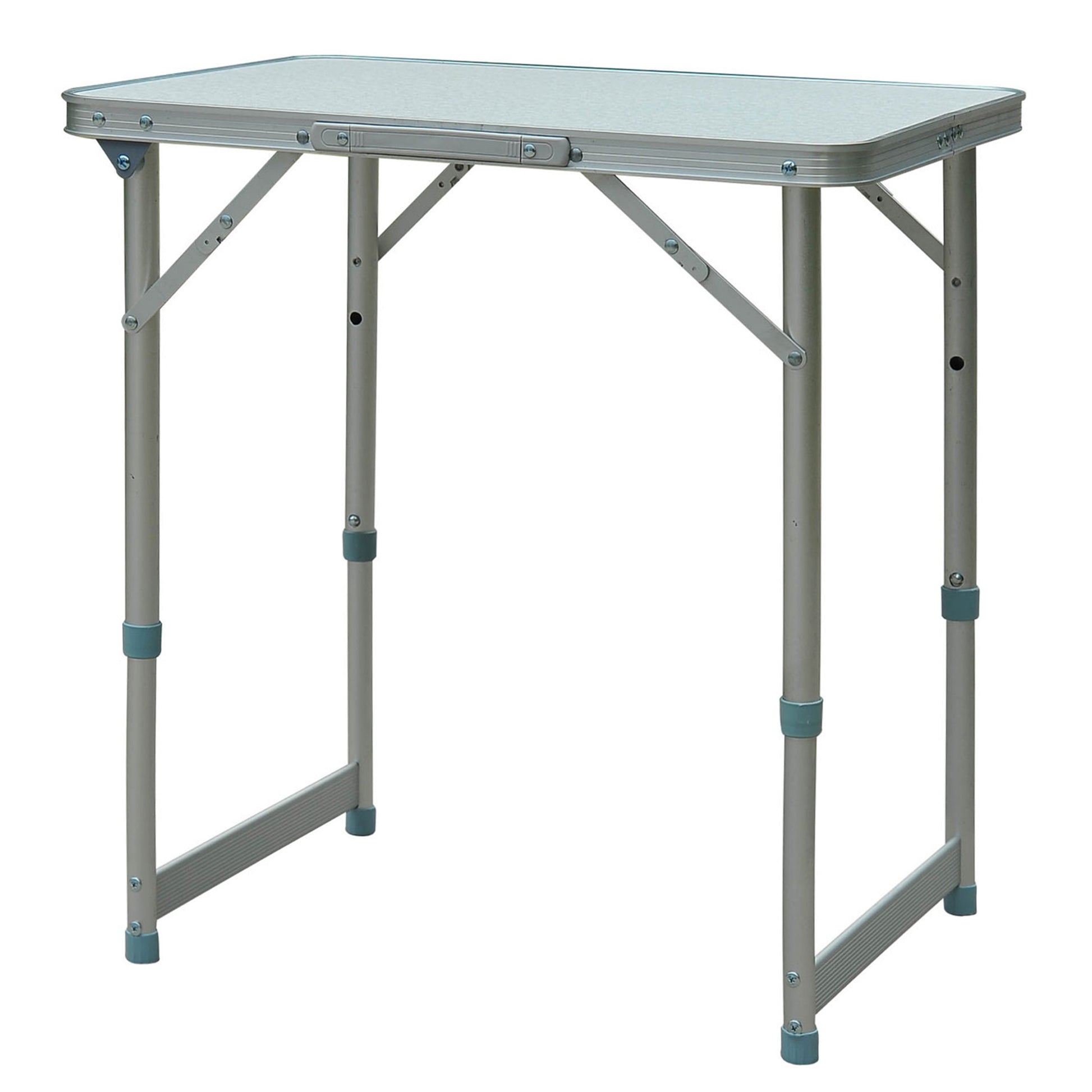 Compact foldable camping table with aluminum frame and adjustable legs