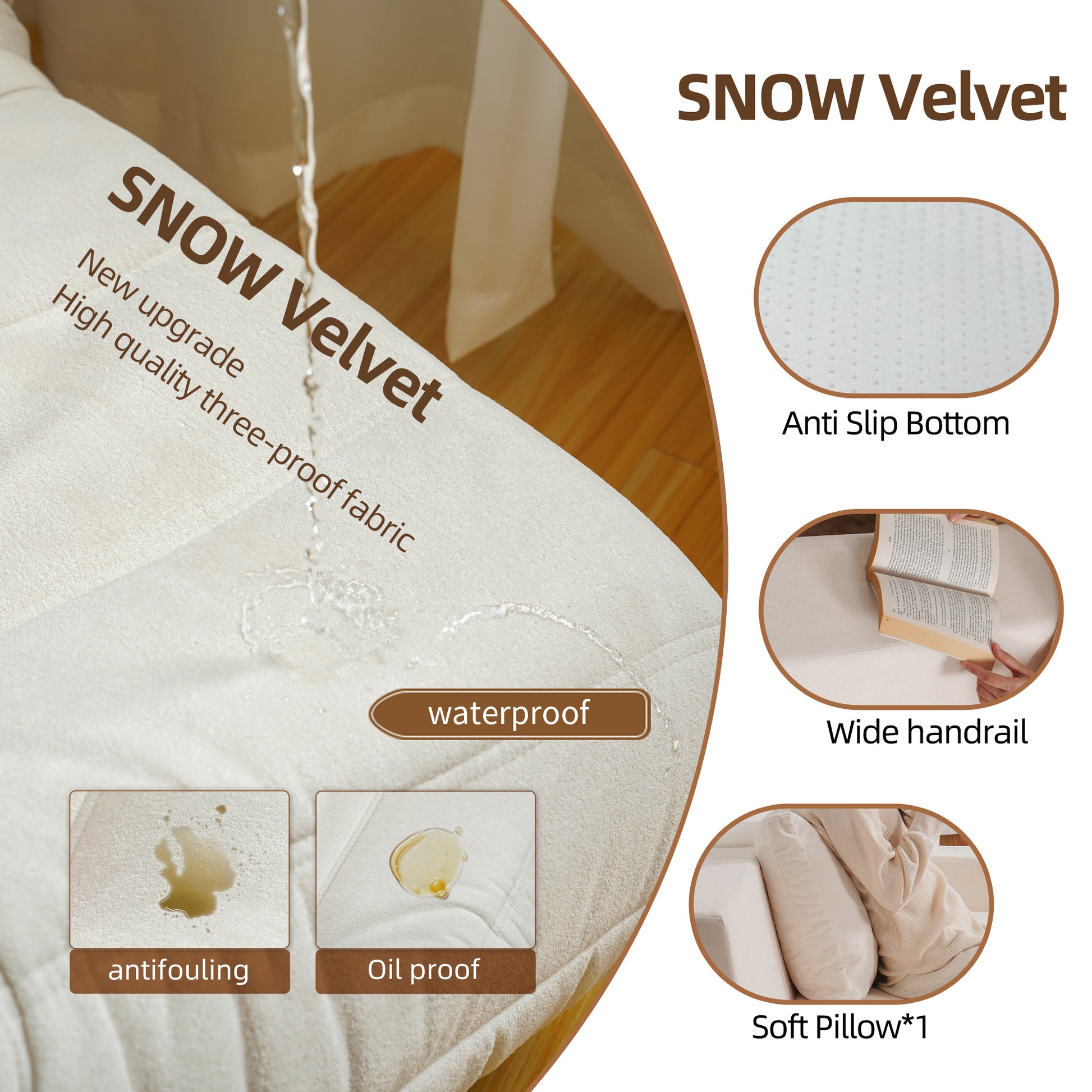 Cream SNOW Velvet fabric with waterproof feature repels liquids