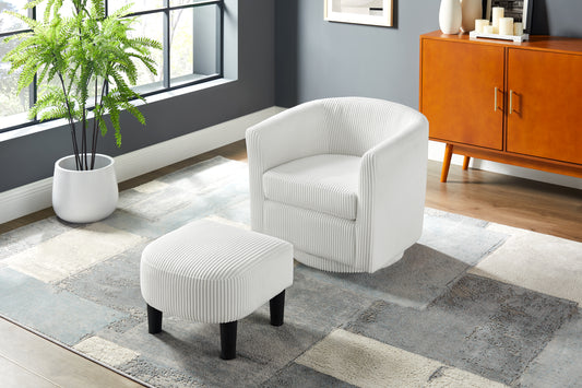 Cozy white corduroy accent chair with a plush rounded design for comfortable seating