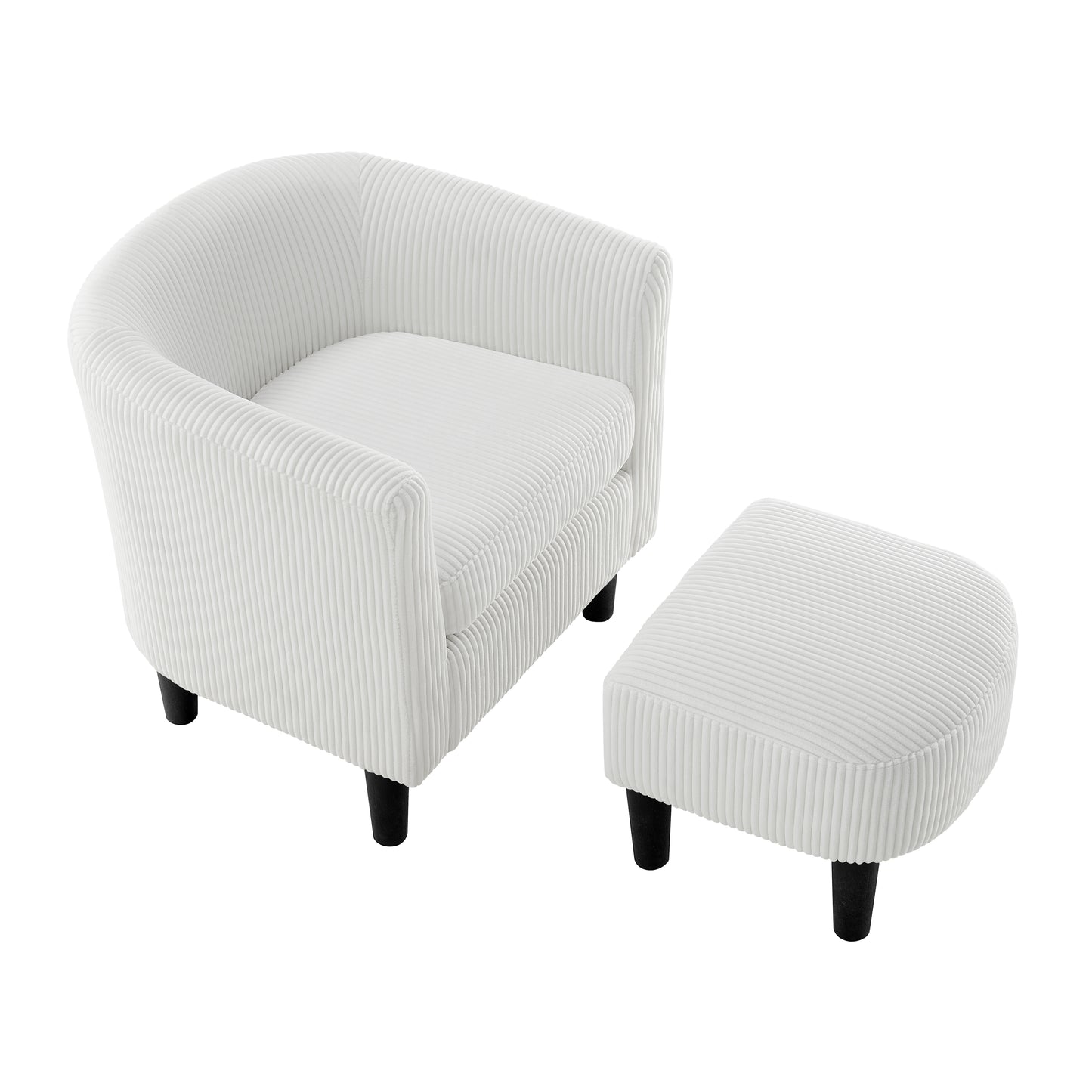 Cozy white corduroy armchair with matching ottoman modern living room furniture