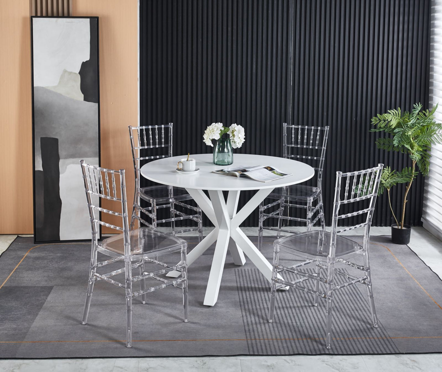 Modern clear acrylic dining chairs with a bamboostyle frame perfect for contemporary spaces