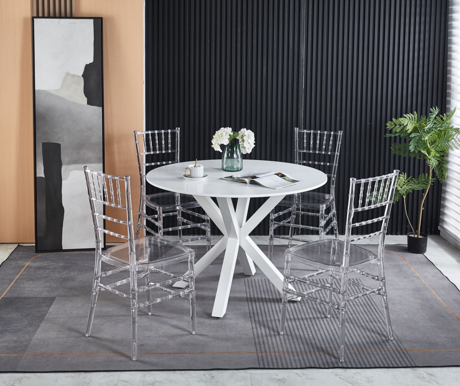 Modern clear acrylic dining chairs with a bamboostyle frame perfect for contemporary spaces