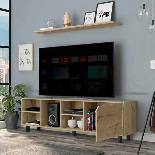 Light oak entertainment center with modern design perfect for storing electronics