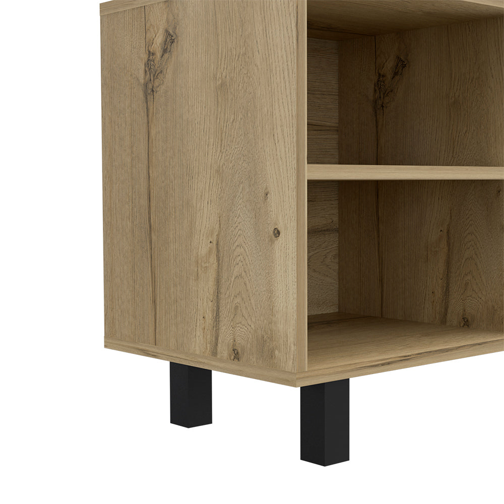 Modern oak effect cabinet with open shelving and black legs