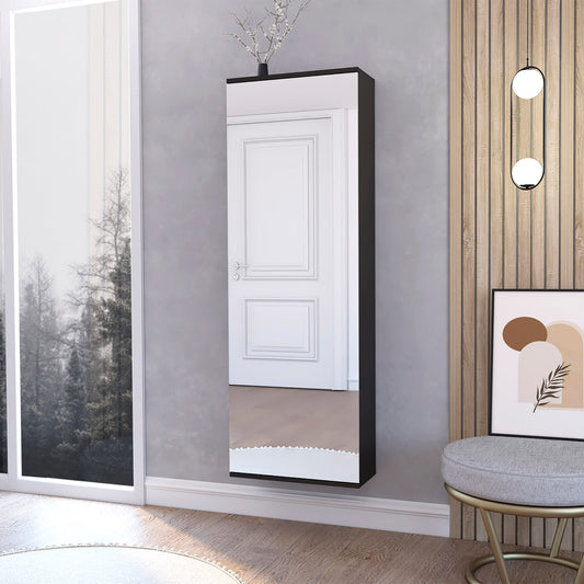 Tall black and white entryway mirror with decorative trim perfect for modern homes
