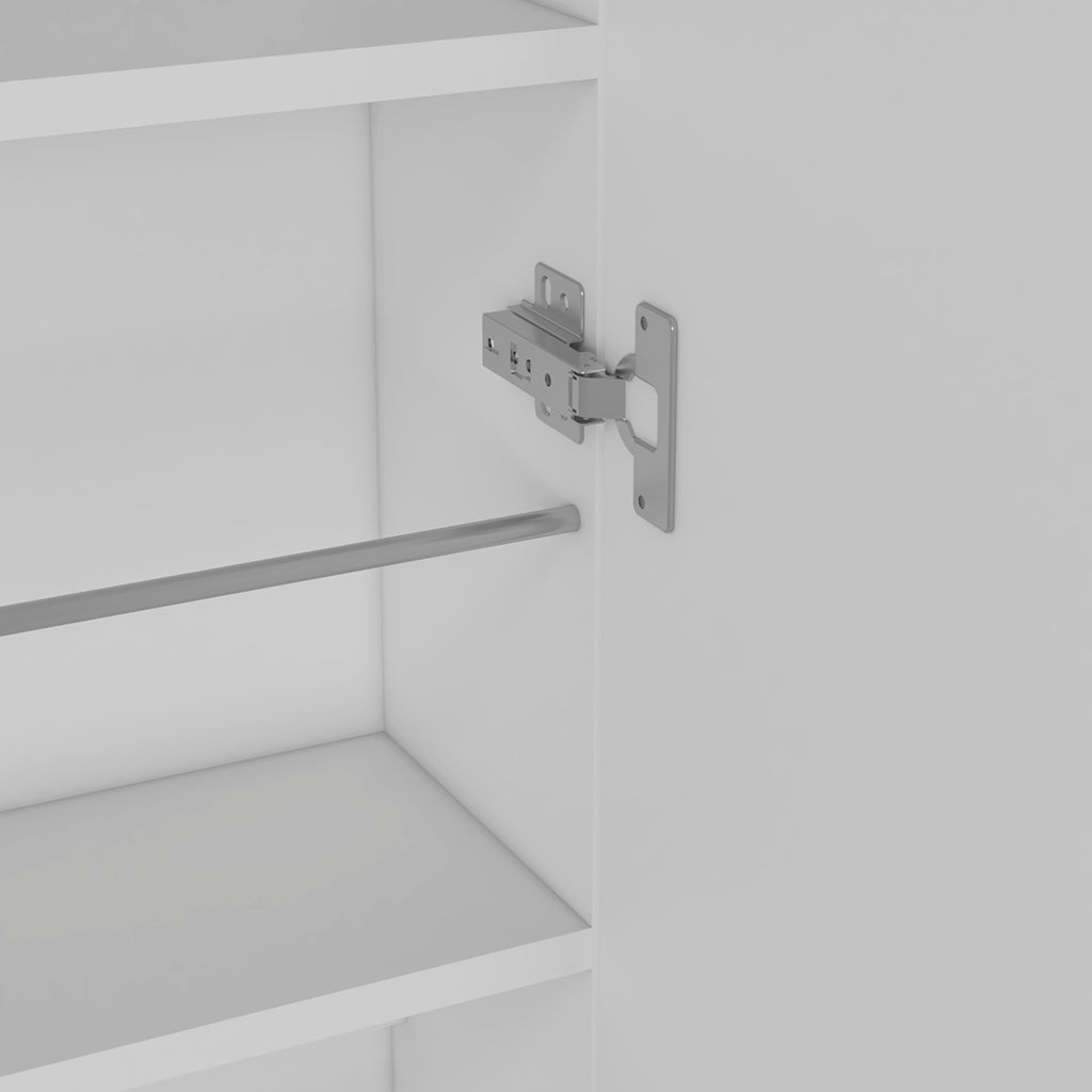 Adjustable shelf bracket in a white closet interior offering versatile storage options