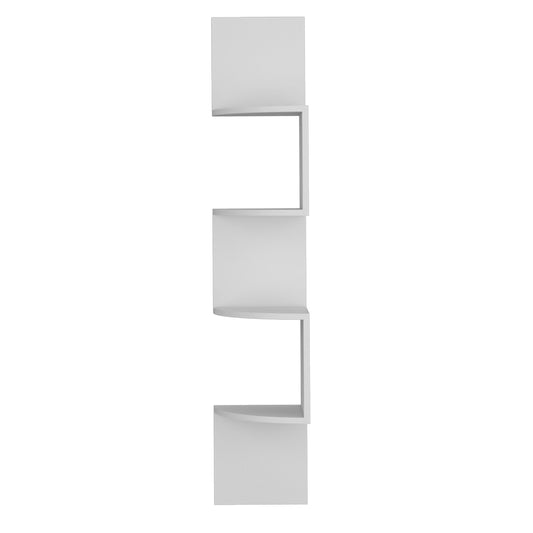 White modern corner shelf unit with four tiers for display