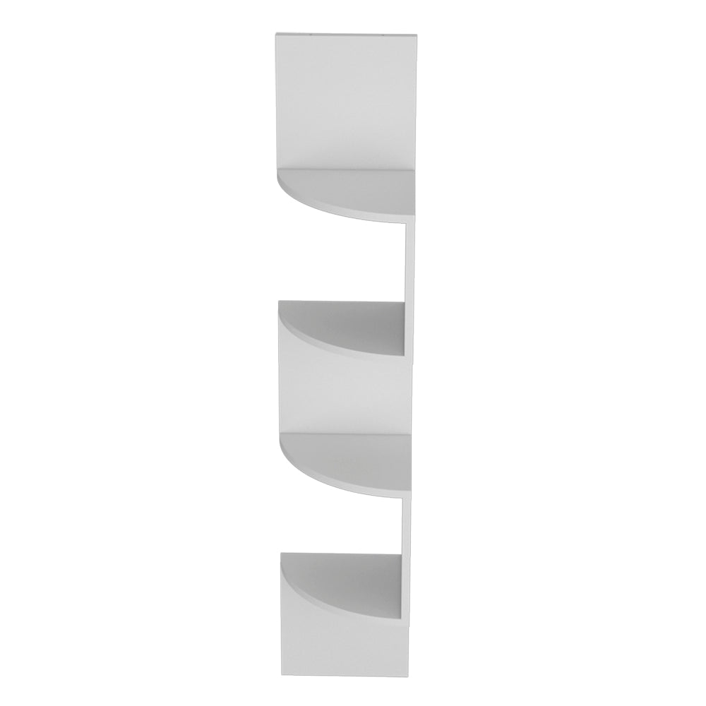 Modern white wall shelf with four staggered levels for display