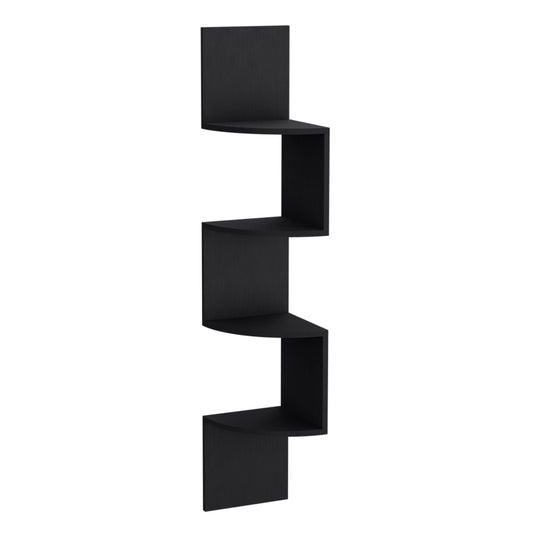 Black multitiered corner shelf modern design perfect for small spaces