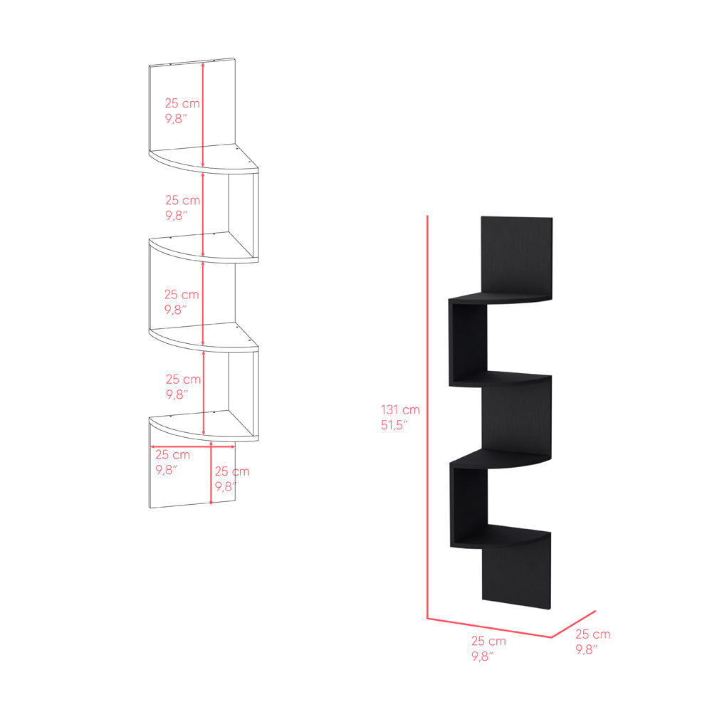 Black fivetier corner wall shelf with cm depth modern design