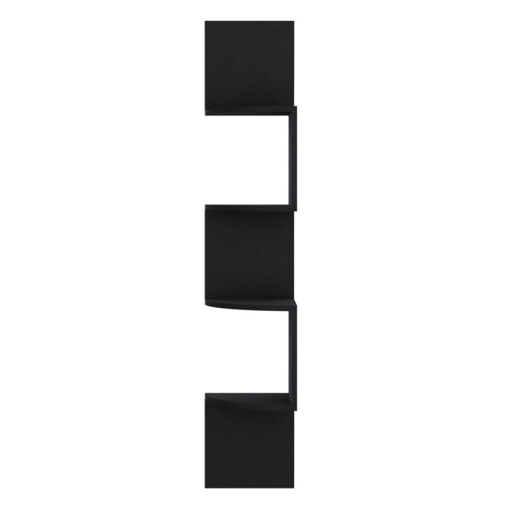 Black modern floating shelf with a unique zigzag design perfect for living rooms