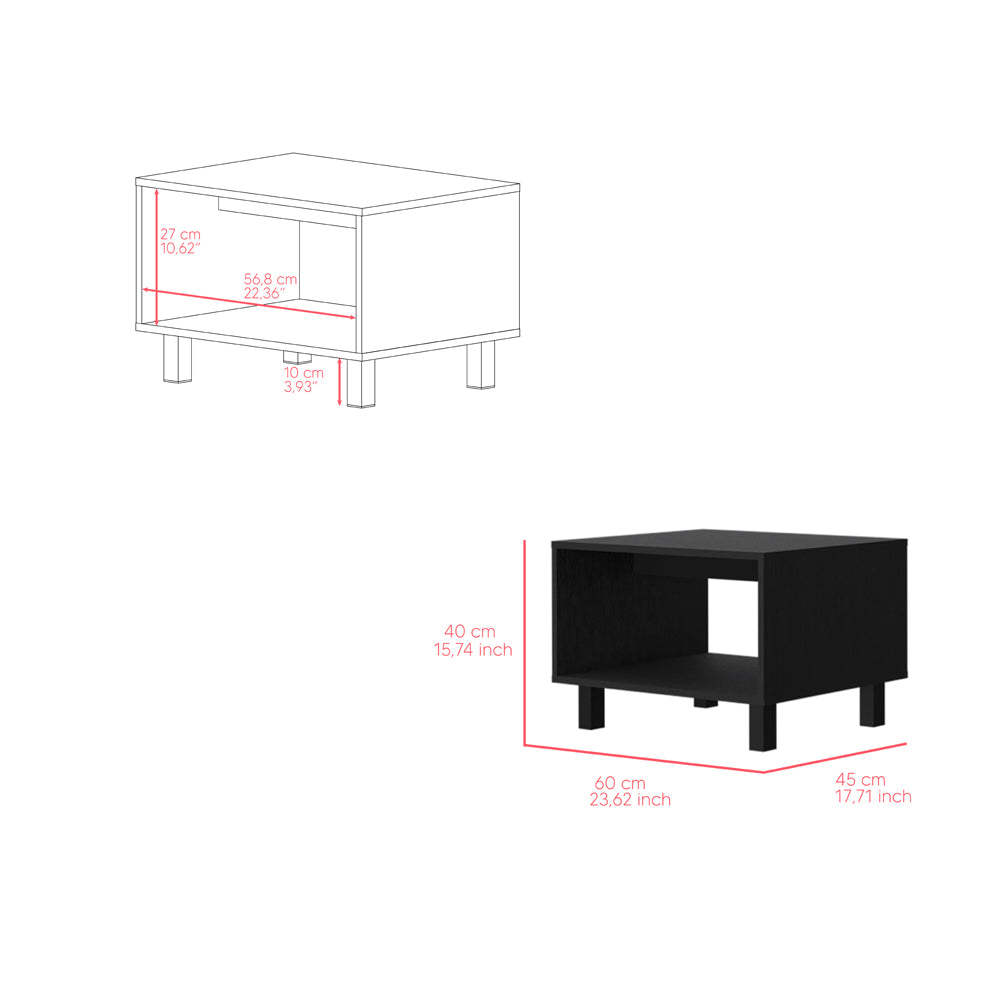 Black modern side table with open shelf cm width