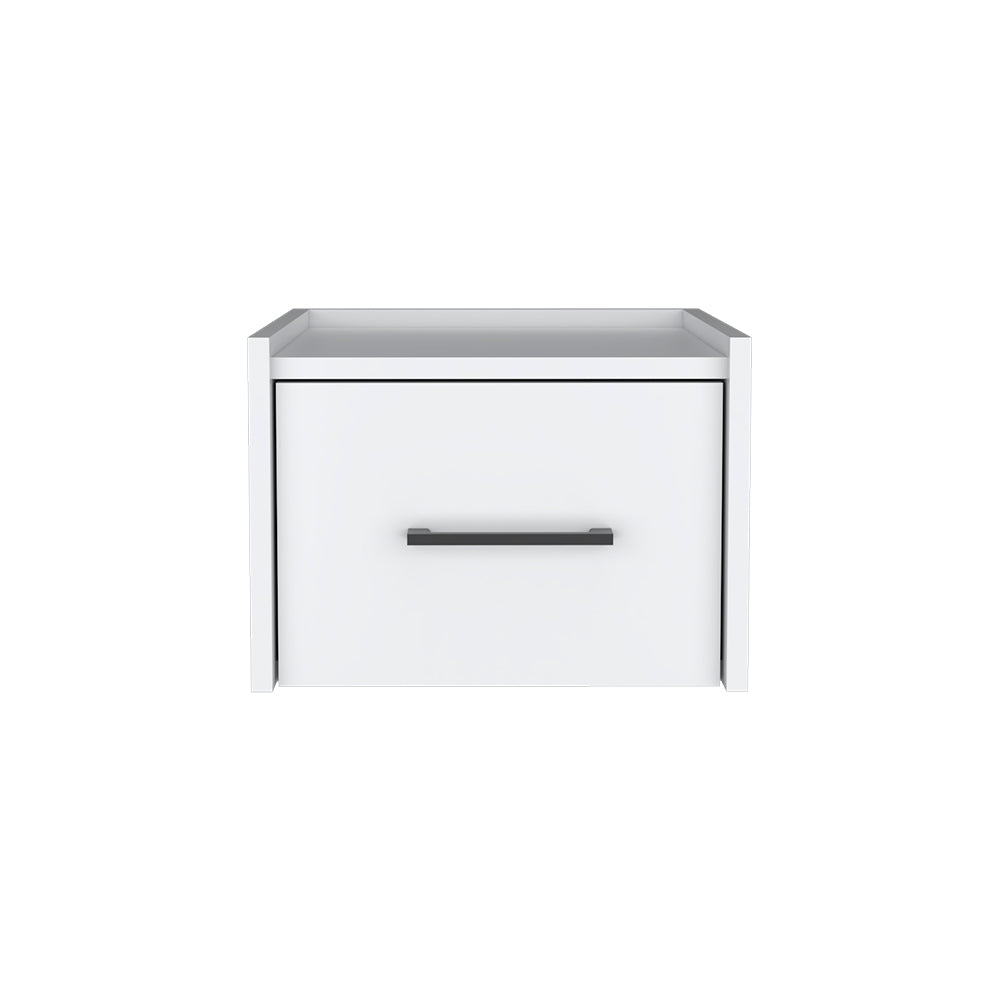 Modern white single drawer nightstand with matte black handle