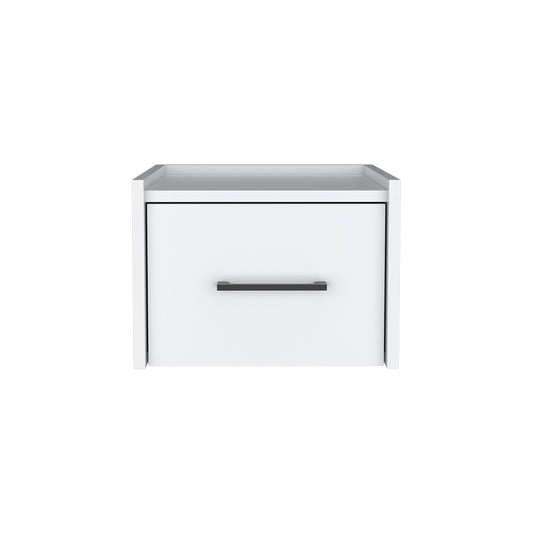 Modern white single drawer nightstand with matte black handle