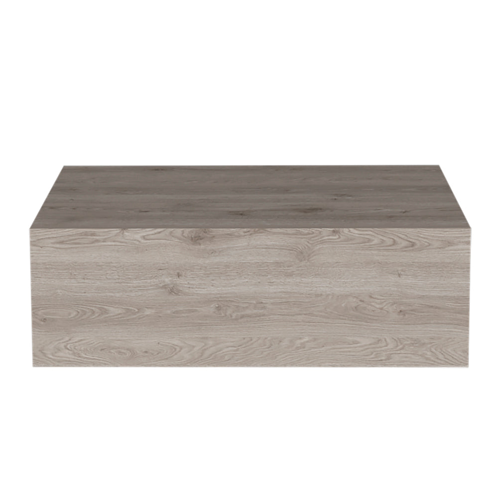 Minimalist gray wood floating shelf with realistic grain texture