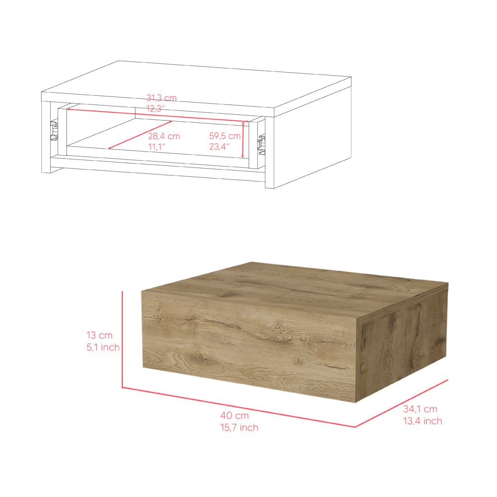 Modern oak effect floating shelf with open compartment cm wide