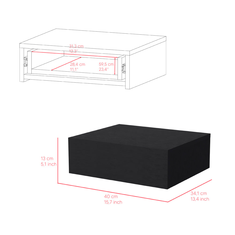Black wooden coffee table with precise dimensions of xx cm for modern living rooms