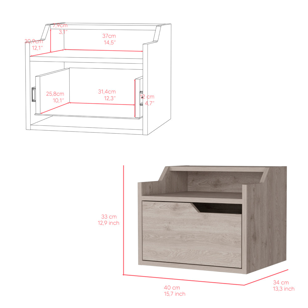 Modern light wood bedside table with one drawer and an open shelf Dimensions cm W x cm D x cm H