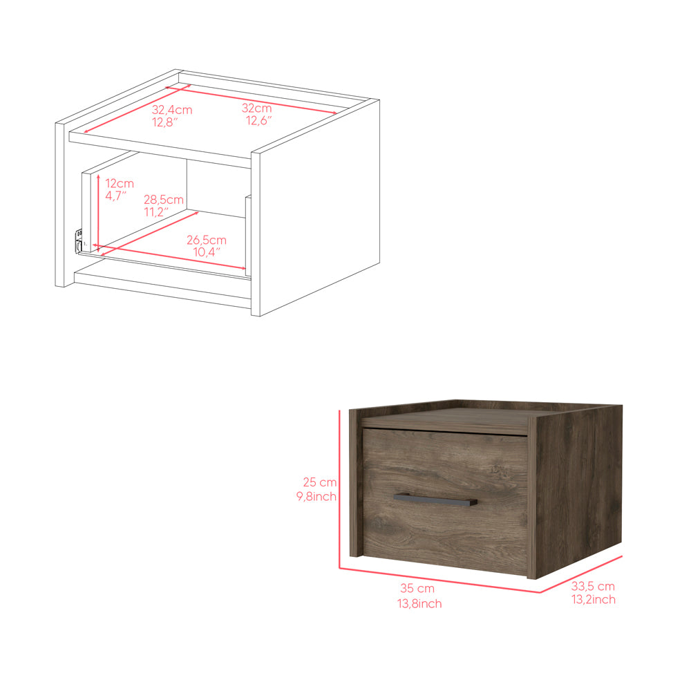 Modern nightstand with drawer in rustic wood finish