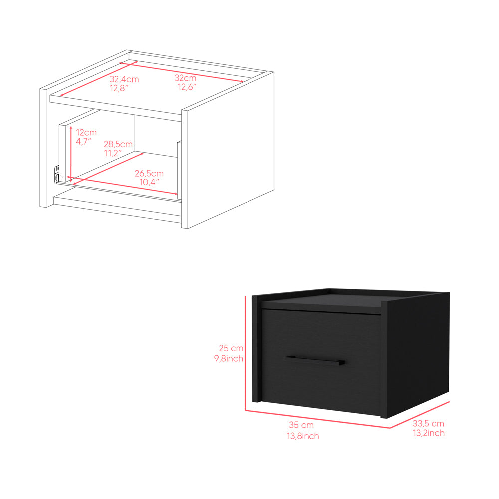 Black modern nightstand with one drawer and brushed nickel handle cm wide