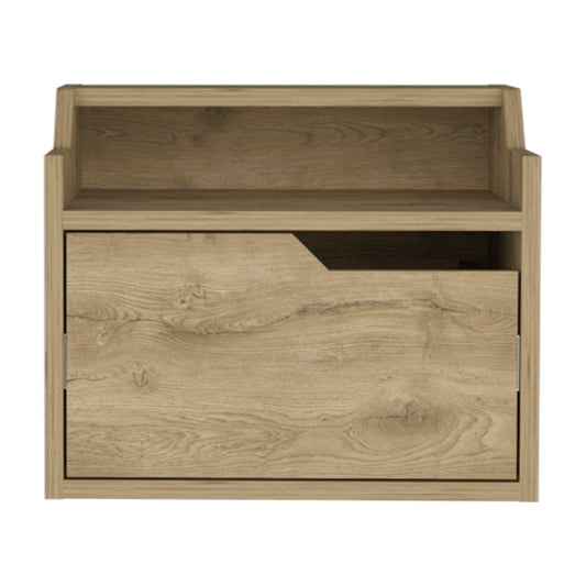 Oak effect bedside table with single drawer and open shelf