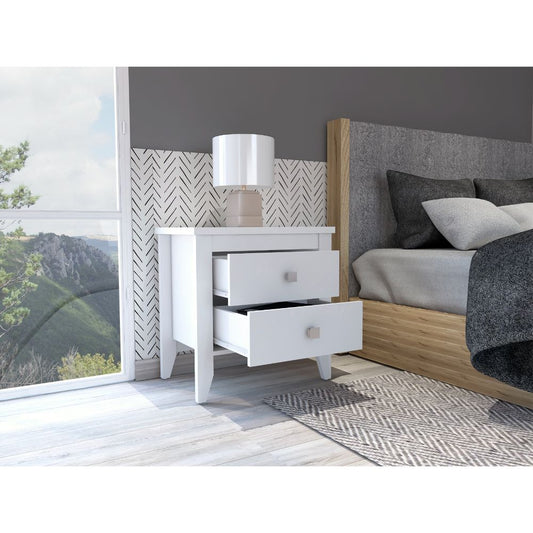 White twodrawer nightstand with silver knobs bedside storage solution