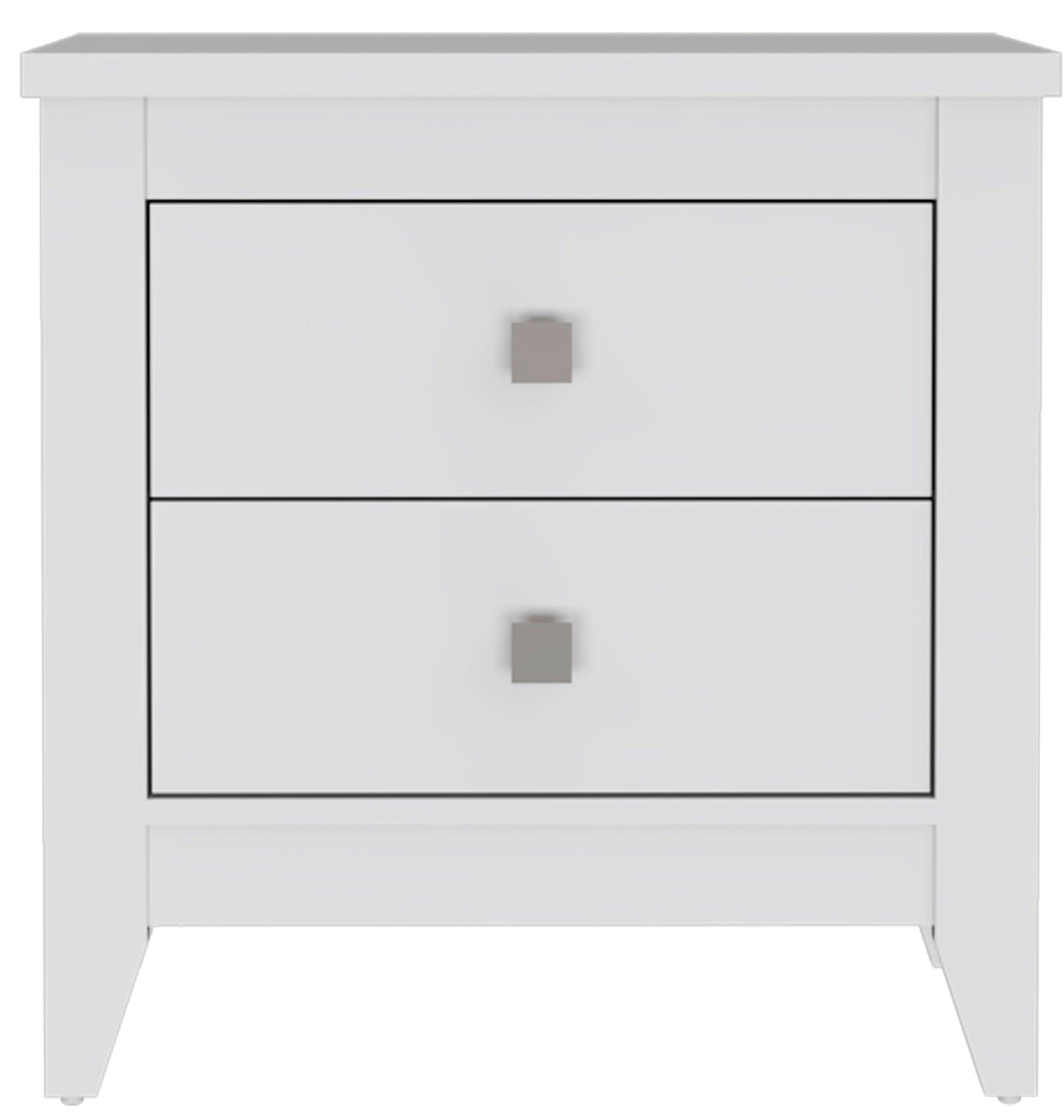 Modern white twodrawer nightstand with brushed nickel knobs ideal for bedrooms