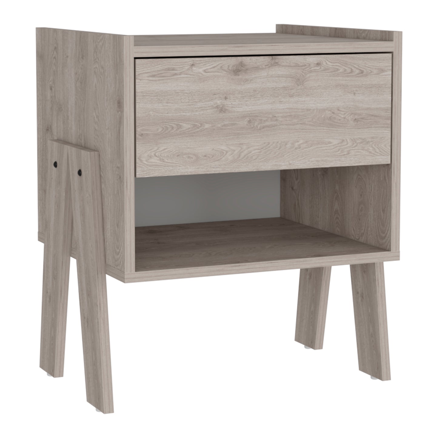 Light oak effect bedside table with one drawer and open shelf
