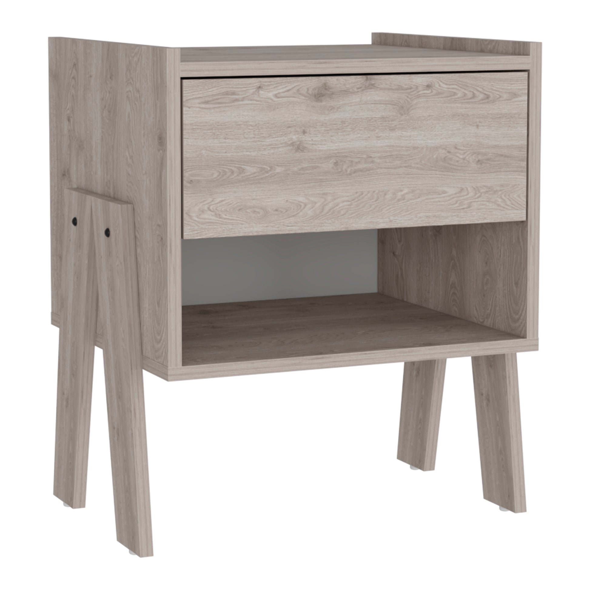 Light oak effect bedside table with one drawer and open shelf