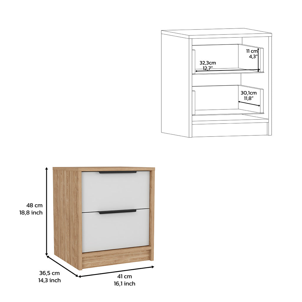 Twodrawer nightstand with woodeffect sides and white drawers