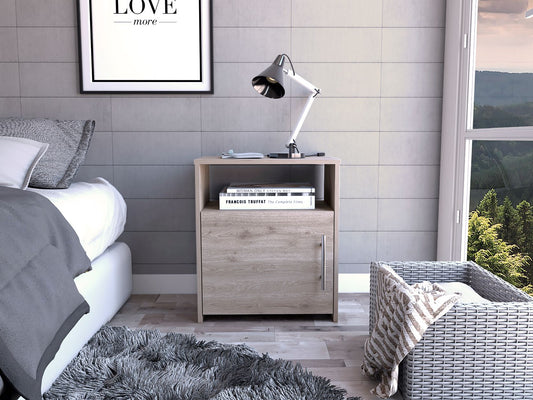 Light oak nightstand with open shelf and cabinet perfect bedside table for bedroom storage