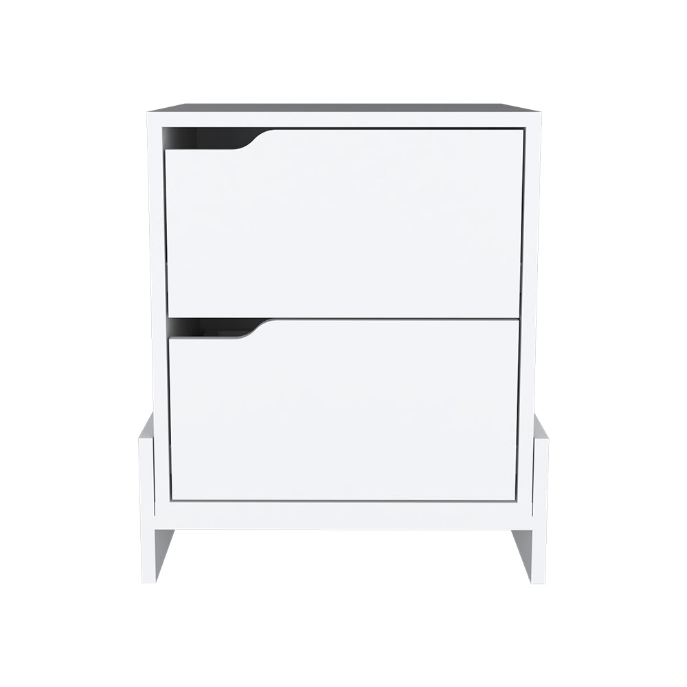 Modern white twodrawer storage cabinet with sleek design perfect for entryway organization