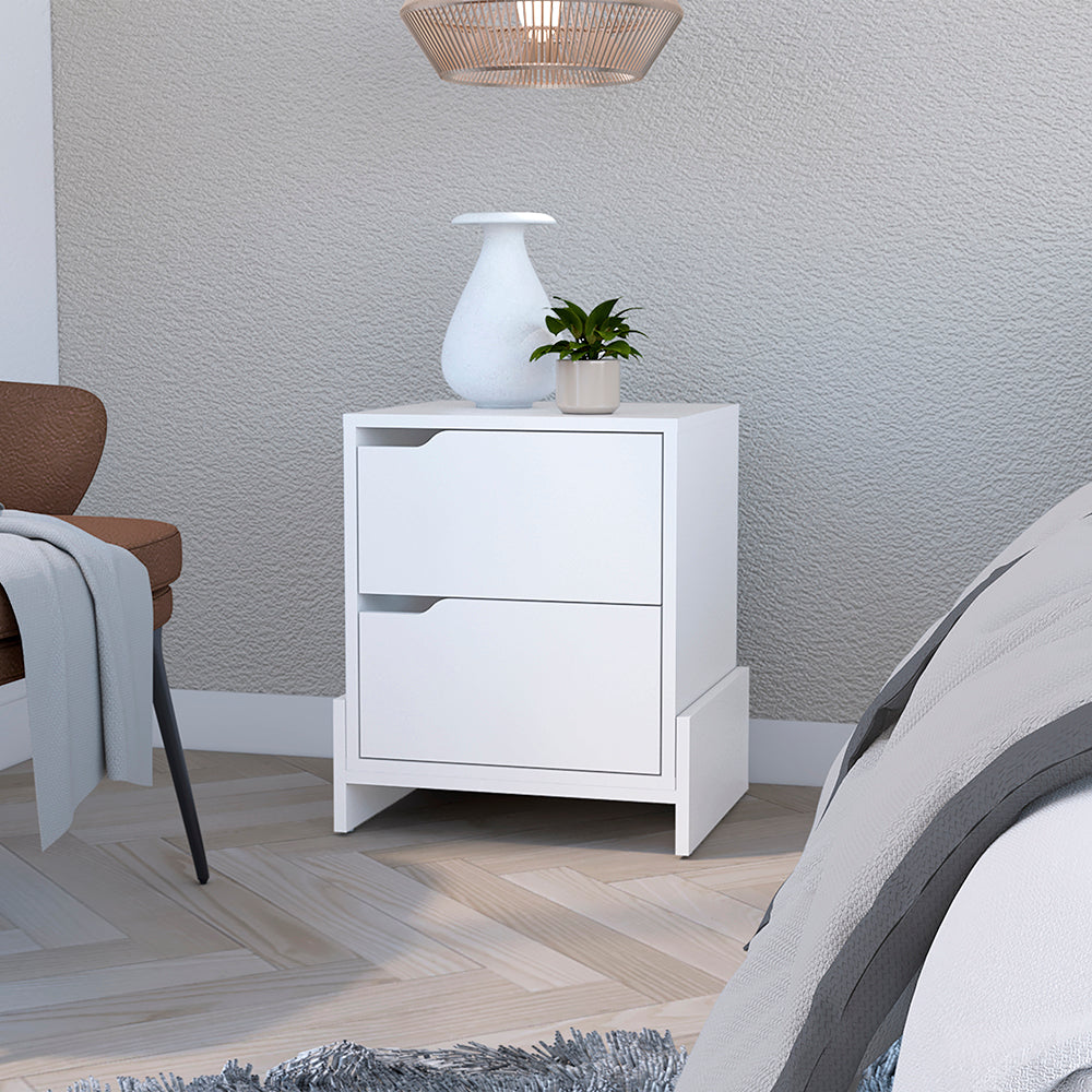 Modern white bedside table with two drawers perfect for minimalist bedrooms