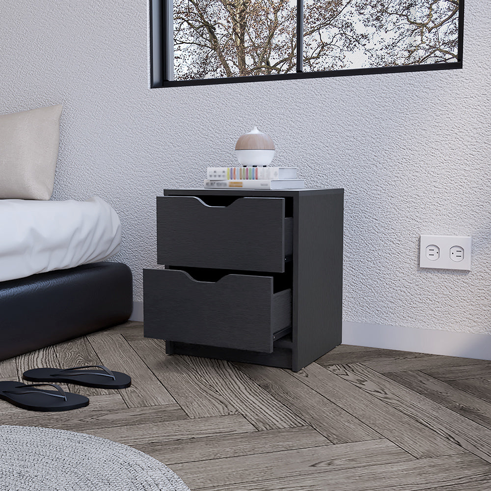 Dark gray twodrawer nightstand with open drawers textured finish