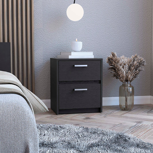 Dark gray twodrawer nightstand with silver handles modern bedroom furniture